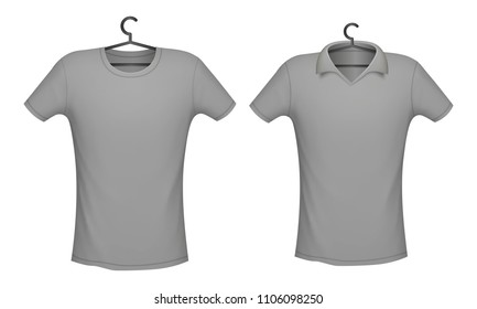 T-shirt and Polo grey color mockup for design print, vector illustration