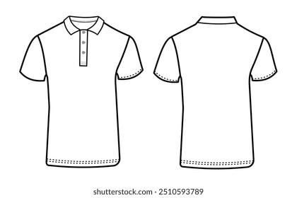 Camiseta, polo, camiseta, contorno, Ilustración vectorial, Plantilla. Parte trasera y delantera de la camiseta.