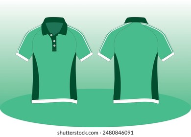 T-Shirt Polo Raglan Half Sleeve Light And Dark Green. Vector File.