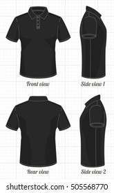 T-shirt polo template set, front, side, back view. Vector eps 8 illustration.