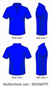 T-shirt polo template set, front, side, back view. Vector eps 8 illustration.