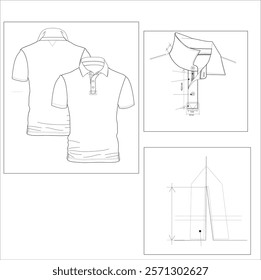 T-shirt polo white vector illustration, white polo t-shirt isolated black background, t-shirt front, t-shirt back and t shirt sleeve design for mockup, plain t shirt artwork