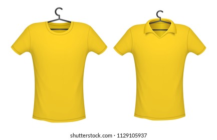 T-shirt and Polo yellow color mockup for design print, vector illustration