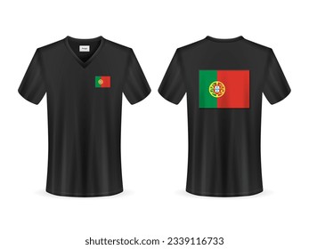 T-shirt with Portugal flag on a white background. Vector illustration.