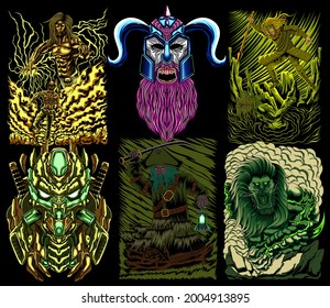 T-shirt or poster design for brand, clothing, shirt design, fantasy art, cartoon illustration, vector illustration, bundle design