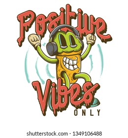 T-shirt or poster design with funny ice cream character. Hand drawn illustration. Vintage style.