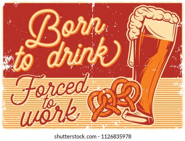 T-shirt or poster design with hand dranw beer mug