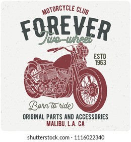T-shirt or poster design with hand drawn illustration of chopper motorcycle
