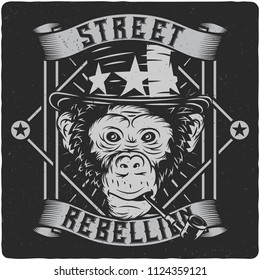 T-shirt or poster design with hand drawn monkey face