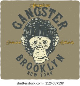 T-shirt or poster design with hand drawn monkey face
