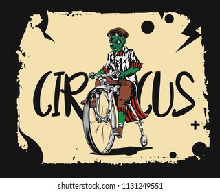 T-shirt or poster design with hand drawn circus theme. Street style label.