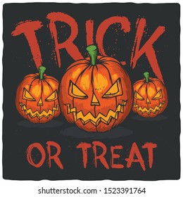 T-shirt or poster design with hand drawn illustration of pumpkin and lettering composition.