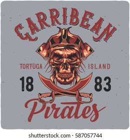 T-shirt or poster design with illustrated dead pirate in hat.