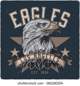 T-shirt or poster design with illustrated eagle head.
