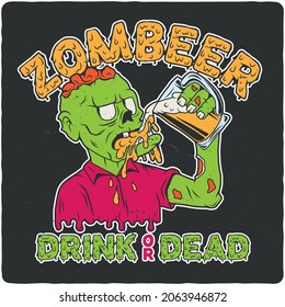 T-shirt or poster design with illustration of