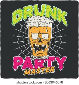 T-shirt or poster design with illustration of
