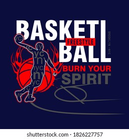 T-shirt or poster design with illustration of a basketball MEN PLAYER
