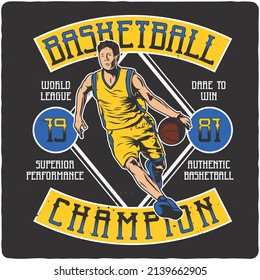 Diseño de camisetas o afiches con ilustración de jugador de baloncesto