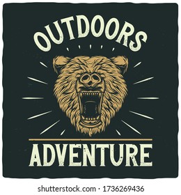 T-shirt or poster design with illustration of a bear