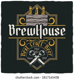 T-shirt or poster design with illustration of Beer bottles and bottle opener. Ready apparel design.