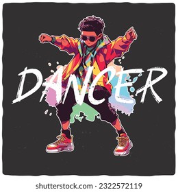 Diseño de camisetas o afiches con la ilustración de un niño bailarín