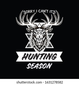 T-Shirt Or Poster Design With Illustration Of Deer Head. Hunting t shirt . Hunting Season. Vintage Typography Emblem.
