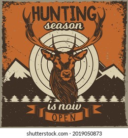 T-shirt or poster design with illustration of deer head. Design with text composition.