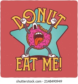 Diseño de camisetas o afiches con ilustración de personaje de donut