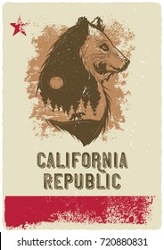 T-shirt or poster design with illustration of double exposure of bear and night forest
