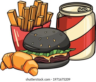 T-shirt or poster design with illustration of isolated fast food set. Vector illustration