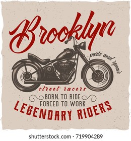 T-shirt or poster design with illustration of a motorcycle.