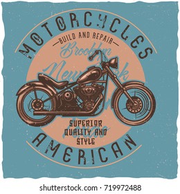 T-shirt or poster design with illustration of a motorcycle.