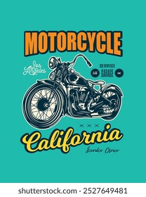 T-shirt or poster design with an illustration of an old motorcycle. Original vector illustration in vintage style. Hand drawn, not AI