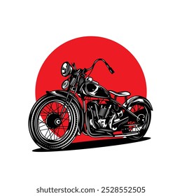 Design de camiseta ou cartaz com uma ilustração de uma motocicleta antiga. Ilustração vetorial original em estilo vintage. Desenhado à mão, não com IA