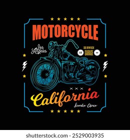 T-shirt or poster design with an illustration of an old motorcycle. Original vector illustration in vintage style. Hand drawn, not AI