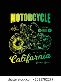 T-shirt or poster design with an illustration of an old motorcycle. Original vector illustration in vintage style. Hand drawn, not AI