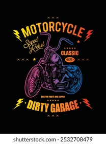 T-shirt or poster design with an illustration of an old motorcycle. Original vector illustration in vintage style. Hand drawn, not AI