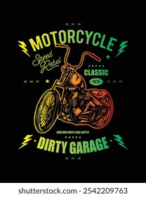 T-shirt or poster design with an illustration of an old motorcycle. Original vector illustration in vintage style. Hand drawn, not AI