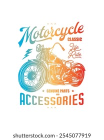 T-shirt or poster design with an illustration of an old motorcycle. Original vector illustration in vintage style. Hand drawn, not AI