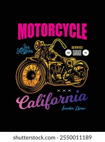 T-shirt or poster design with an illustration of an old motorcycle. Original vector illustration in vintage style. Hand drawn, not AI