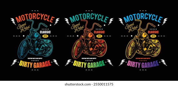 T-shirt or poster design with an illustration of an old motorcycle. Original vector illustration in vintage style. Hand drawn, not AI