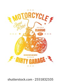 T-shirt or poster design with an illustration of an old motorcycle. Original vector illustration in vintage style. Hand drawn, not AI