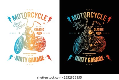 T-shirt or poster design with an illustration of an old motorcycle. Original vector illustration in vintage style. Hand drawn, not AI
