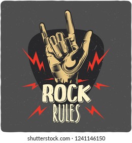 T  shirt poster design and illustration rock hand  Design and text composition 