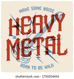 T-shirt or poster design with illustration of a stylized guitar