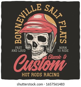 T-shirt or poster design with illustration of sull racer.