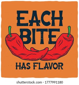 T-shirt or poster design with illustration of two chili peppers