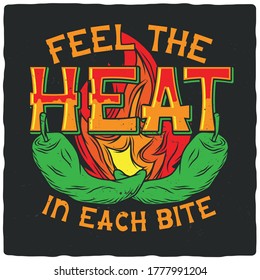 T-shirt or poster design with illustration of two peppers and fire