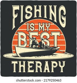Diseño de camisetas o afiches con la ilustración de dos pescadores en el barco