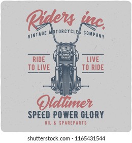 T-shirt or poster design with illustration of vintage motorcycle. Design with text composition.